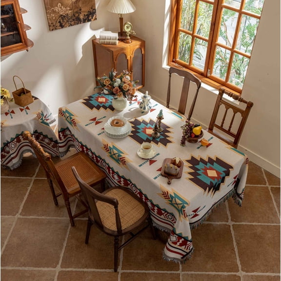 WZXPWT Bohemian Style Tablecloth, Cotton Yarn Tassel Tablecloth, Multifunctional Double Sided Picnic Mat, Outdoor Living Room Camping Table Cover