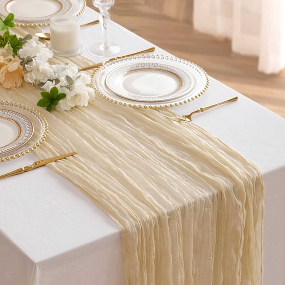 WZXPWT Boho Gauze Table Runner, 36"x118" Romantic Sheer Cheesecloth Table Runner, Wedding Party Bridal Birthday Shower Decorations, Reusable & Soft Polyester Table Cover