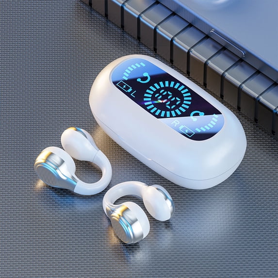 WZXPWT Bluetooth Earbuds, Wireless Bone Conduction Sports Earphones, Non-In-Ear Clip Style Earbuds, Digital Display Long Battery Life Earphones
