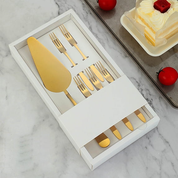 WZXPWT Cake Knife and Fork Set, Stainless Steel Dessert Utensils, Ergonomic Cake Servers, Mirror-Polished Fruit Forks