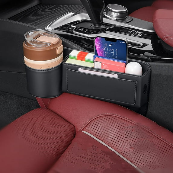 WZXPWT Car Seat Organizer, Multifunctional Car Storage Box, Universal Leather Seat Filler Bag, Front Seat Caddy with Charging Hole Design