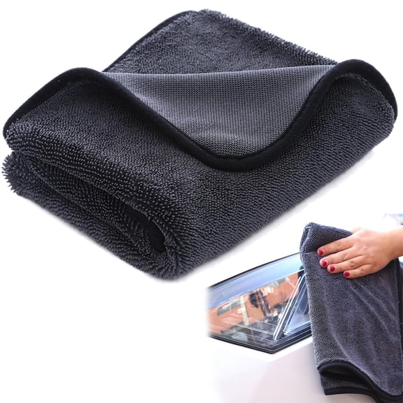 WZXPWT Double-Sided Microfiber Car Towel, Heavy-Duty 16"x24" Lint-Free Cleaning Cloth for Car Detailing/Home Bathroom - Ultra Absorbent Dual-Texture Car Wash Towel