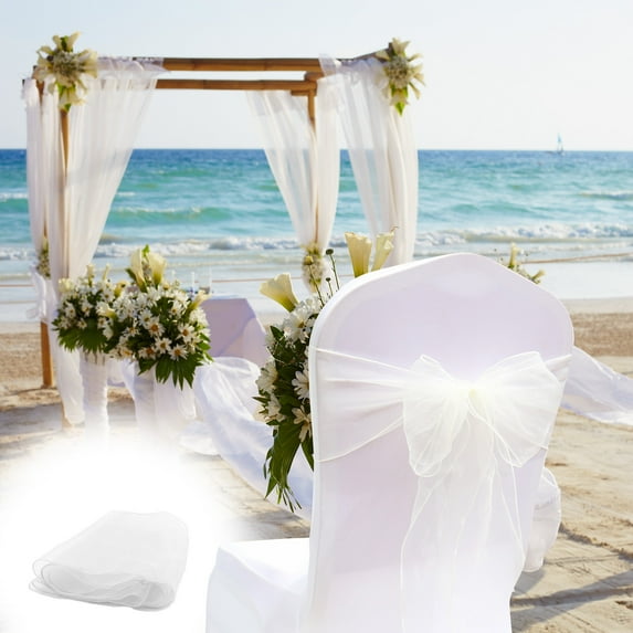 WZXPWT Elegant Organza Chair Bows, 7"x83" Sash Ribbons for Wedding Banquet Decoration, Reusable Polyester Chair Cover Sashes for Party and Birthday Celebrations