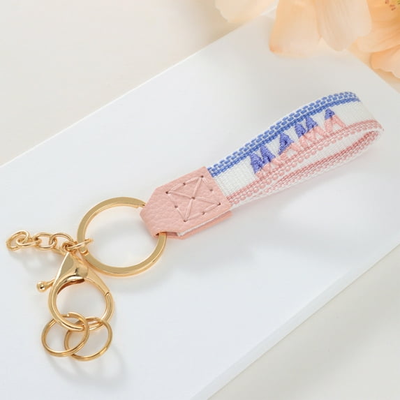 WZXPWT Fabric Keychain, Handcrafted Crochet Charm, Embroidered Leather Key Ring, Gold Accent Mother’s Day Gift