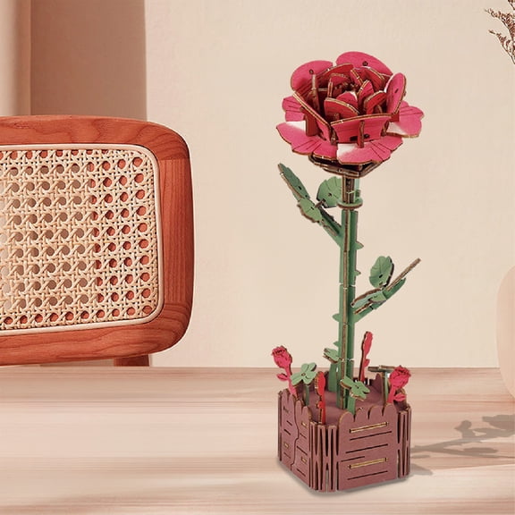 WZXPWT Flower Puzzle, 3D Wooden Flower Model with Vintage Design, DIY Floral Decor Kit, Multi-Color Handcrafted Floral Arrangement