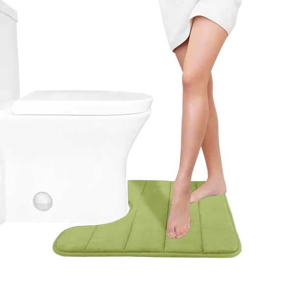 WZXPWT 40D Memory Foam Toilet Mat with Latex Non-Slip Backing, 16"x20" U-Shaped Bathroom Rug for Toilet/Bathroom Floor - Ultra-Soft Machine-Washable Water-Absorbent Bath Mat(Green)
