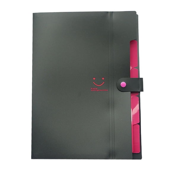 WZXPWT Multi-Pocket Expanding File Folder, Durable PP Document Organizer - 5-Section A4 Snap Closure Folder with Lightweight Design & Anti-Deformation Structure (Black)