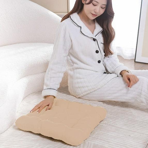 WZXPWT Plush Corduroy Floor Cushion, 16"x16" Thick Foam Tatami Mat Pillow - Multi-Purpose Tufted Seat Pad for Living Room/Office/Reading Nook with Washable Cover & Non-Slip Base(Beige)