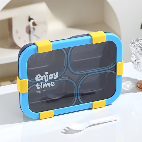 WZXPWT Portable Bento Box, Durable Plastic Container, 4-Compartment Design, Practical and Colorful, Ideal for Office Lunches, Picnics, and On-the-Go Meals, Leak-Proof and Microwave-Safe(Blue)