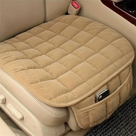 WZXPWT Premium Memory Silk Car Seat Cushion, 20"x20" Non-Slip Universal Car Seat Pad with Storage Pouch - Orthopedic Support & Durable Design for Long Drives & Daily Commute(Beige)