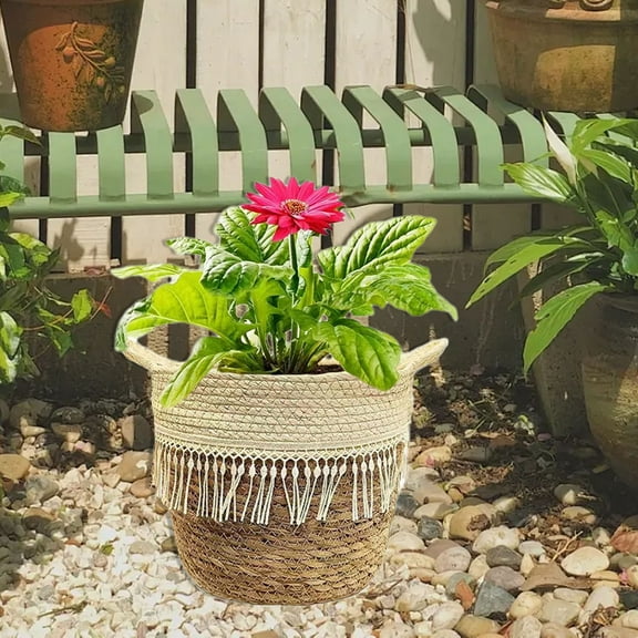 WZXPWT Rattan Flower Basket, Woven Flower Pot, Double Ear Oval Storage Basket