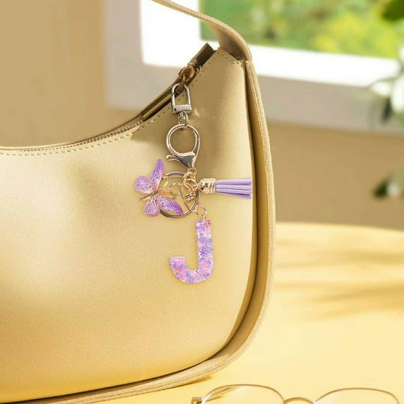 WZXPWT Resin Letter Keychain, Personalized Name Keychain for Women, Cute Tassel Keychain Accessory for Backpacks and Wallets, Stylish Car Keychain Gift for Her