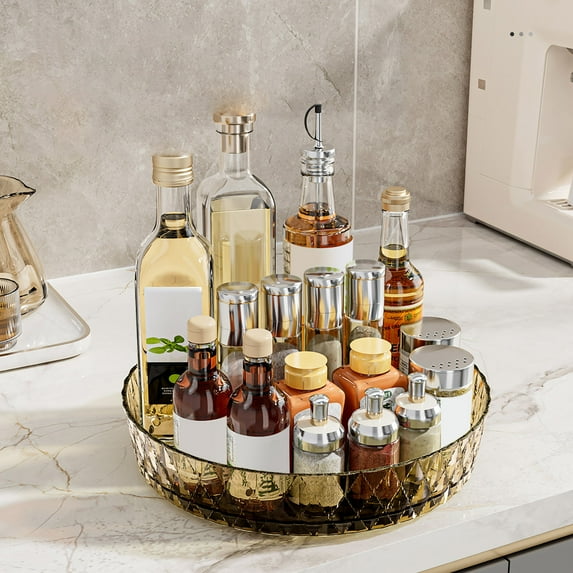 WZXPWT Rotating Rack Kitchen Countertop Organizer, Multifunctional 360° Turntable for Spice Storage, Living Room Desktop Tray with Easy Access and Quality Plastic Construction
