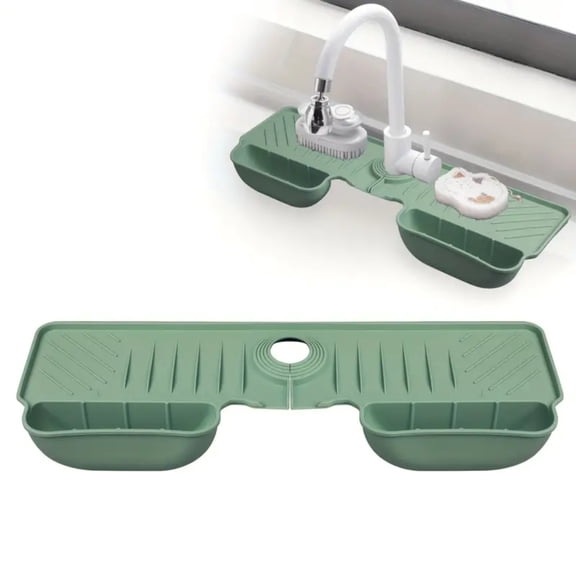 WZXPWT Sink Splash Guard, Faucet Mat with Drainage & Storage Function, Silicone Kitchen Sink Organizer for Sponges, Soap, Brush