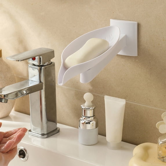 WZXPWT Soap Holder, Leaf Shaped Wall Mounted Soap Dispenser with Adjustable Drainage, Rotatable Soap Stand for Washbasin, Durable Soap Storage Solution