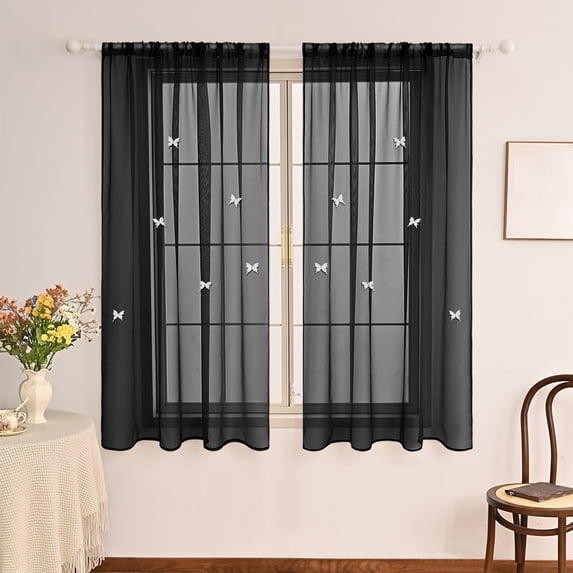 WZXPWT Solid Color Sheer Curtains, Elegant Semi-Sheer Drapes with 3D Butterfly Design, Lightweight Polyester Window Treatment, Versatile Home Decor for Living Room or Bedroom