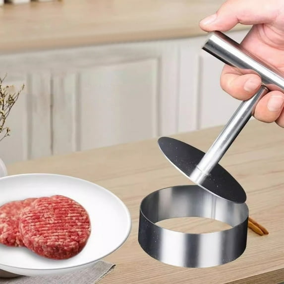 WZXPWT Stainless Steel Round Meat Press, Multifunctional Kitchen Dumpling Rice Mold with Anti-Adherence Bottom, Efficient Food-Grade Meat Pie Maker for Home and Restaurant Use