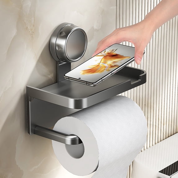 WZXPWT Toilet Paper Holder, Double Layer Suction Cup Tissue Rack Organizer, Versatile Bathroom Paper Towel Storage, Compact Wall-Mounted Paper Dispenser