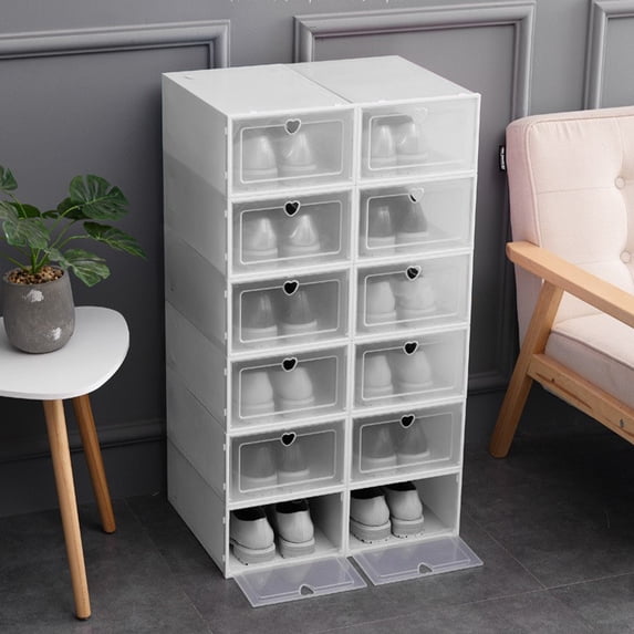 WZXPWT Transparent Plastic Shoe Storage Box, Large Peach Shoe Organizer, Flip Drawer Style Shoe Box, Stackable Household Shoe Container