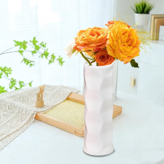 WZXPWT Vase, Plastic Flower Vase for Fresh and Dried Flower Arrangements, Decorative Planter Container for Home and Office Décor, Imitation Rattan Woven Display Pot