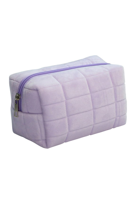 Velvety Short Pile Pencil Cosmetic Bag, Travel-Friendly Student Essentials Organizer - Dry-Wet Separation Storage Bag, Extra-Wide Handle for Makeup & Toiletries Storage(Purple)