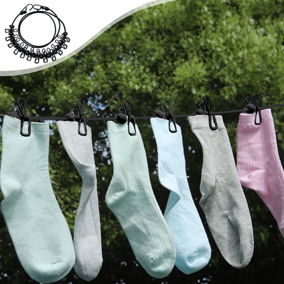 WZXPWT Windproof Retractable Clothesline, Travel-Friendly Portable Clothesline with 12 Clothespins and Elastic Rope, Indoor and Outdoor Drying Line