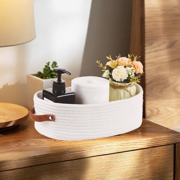 WZXPWT Woven Storage Basket, Decorative Wicker Basket for Bathroom Organization, Versatile Home Storage Basket, Compact Cotton Basket for Toilet Tank or Countertop