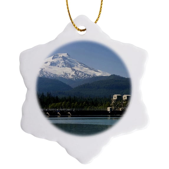 3drose, Wa, Mt Baker Snoqualmie Nf, Baker Lake Dam, Mt. Baker - Us48 Tdr0581 - Trish Drury, 3 inch Snowflake Porcelain Ornament