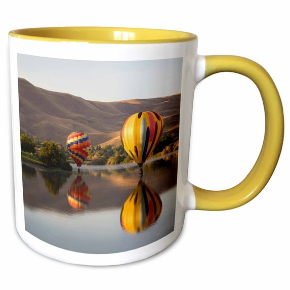 3drose, Wa, Prosser, Hot Air Balloons Over Yakima River - Us48 Jwi0930 - Jamie and Judy Wild, 11oz Two-tone Yellow Mug