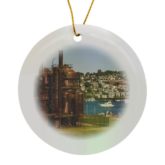 3drose, Wa, Seattle, Gasworks Park and Lake Union - Us48 Jwi1006 - Jamie and Judy Wild, Circle Porcelain Ornament