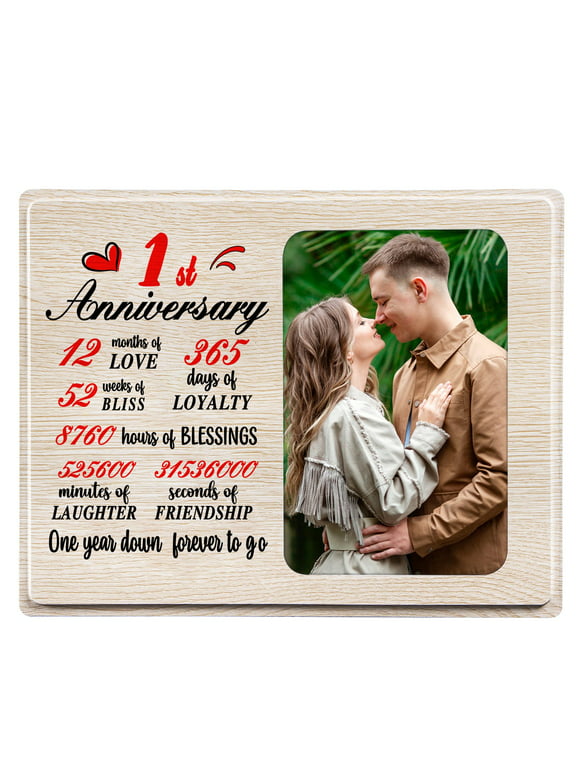 WaaHome 1 Year Anniversary Picture Frame Gifts for Boyfriend Girlfriends Husband Wife,One Year Anniversary 1st Anniversary Photo Frame Gifts for Couples First Wedding Anniversary Photo Gifts