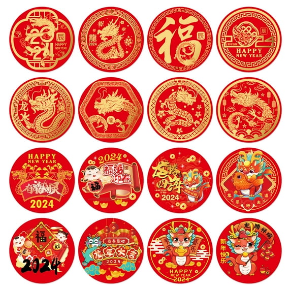 WaaHome 112pcs Happy Chinese New Year Stickers 2024 Year of The Dragon Candy Stickers Lunar New Year Candy Stickers Labels for Chinese New Year Decoration Spring Festival Party Favor Supplies Gifts