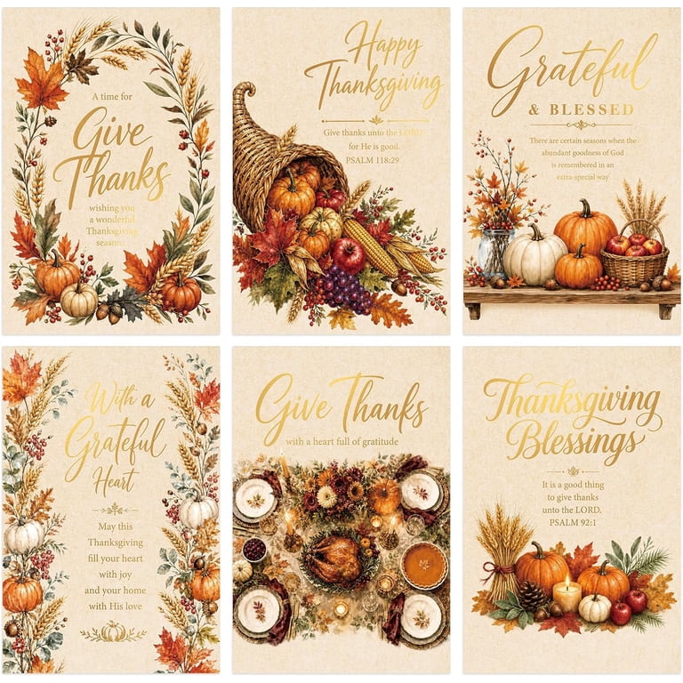 WaaHome 24-Pack Vintage Thanksgiving Greeting Cards with Envelopes ...