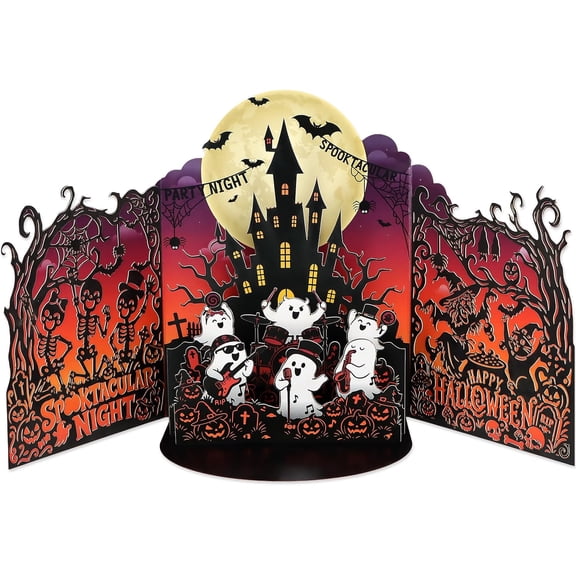 WaaHome 6.8x8.6" Paper 3D Pop-Up Halloween Card, Pack of 1 - Ghost Band Haunted House Souvenir for Halloween Parties, Kids & Adults