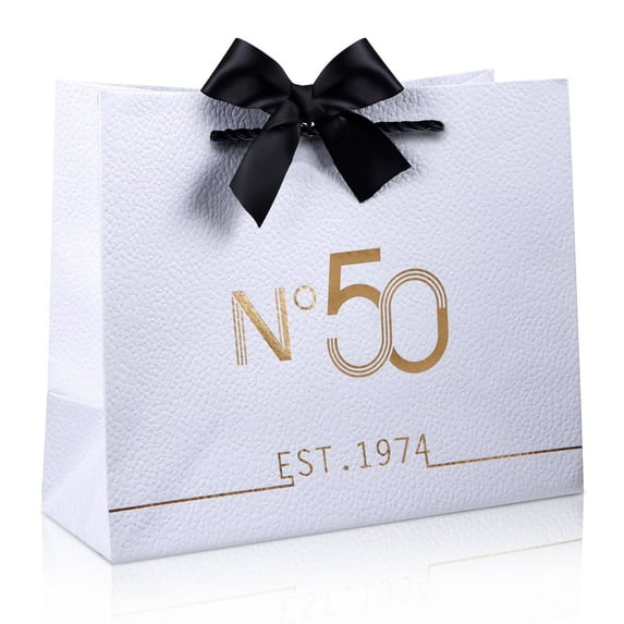 WaaHome 50th Birthday Gift Bag - Decorations for Women Men N50 Est.1974 Fifty Anniversary Party Keepsake