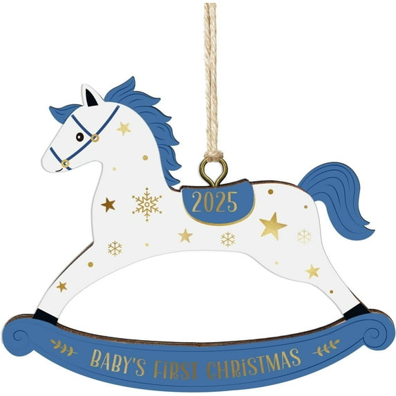 WaaHome Baby's First Christmas Ornament 2025 - Blue Wooden Newborn Boy Christmas Tree Decoration Keepsake