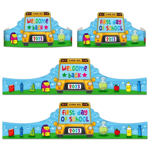 WaaHome Back to School Crown Craft Kits for Kids 24pcs First Day of School Party Hats with Elastic Welcome Back Paper Party Hats for Classroom Preschool Kindergarten Game Activities Party Supplies
