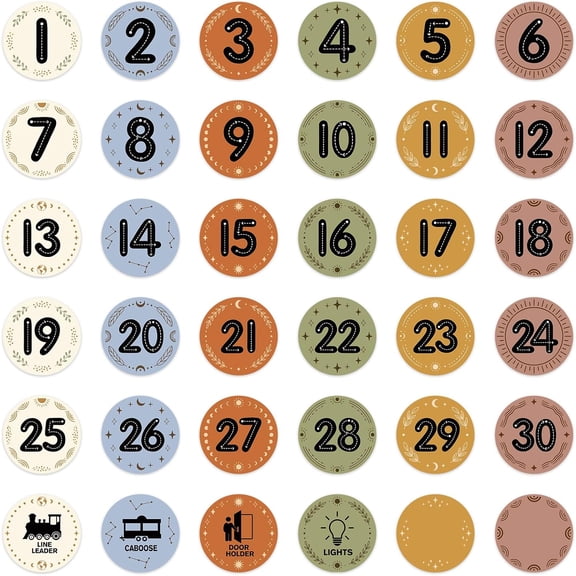 WaaHome Boho Line Up Spots for Classroom Floor - 36PCS Floor Numbers Stickers Classroom Spots Waterproof Number Labels Markers for Preschool Kindergarten Elementary Back to School Teacher Must Haves