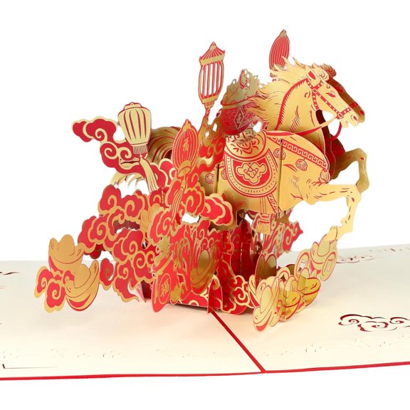 WaaHome Chinese New Year Card, 2026 3D Pop Up Year of the Horse Card with Stunning Gold Foil – Handmade Lunar New Year Gift, Includes Envelope & Writing Insert