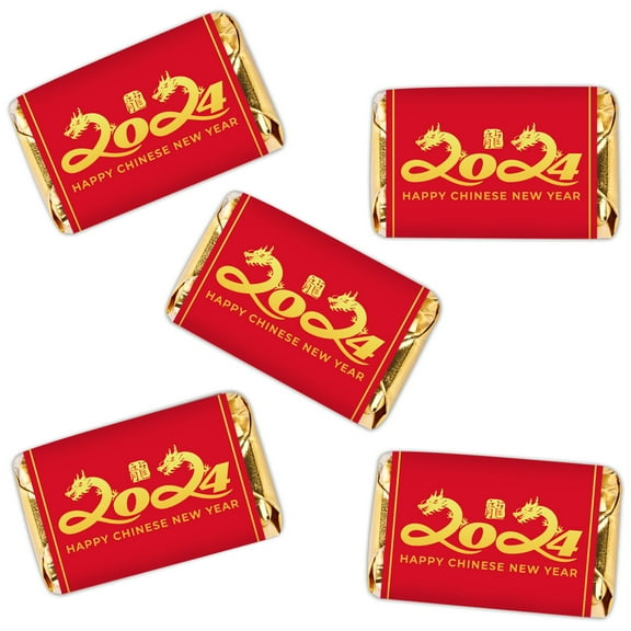 WaaHome Chinese New Year Stickers 2024 - Lunar New Year Stickers 48pcs Candy Bar Chocolates Stickers for Chinese New Year Decorations 2024 Year of The Dragon Party Favors Supplies
