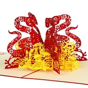 WaaHome Chinese New Years Cards 2025-3D Pop Up Cards Year of The Snake Greeting Cards Lunar New Year Cards for Kids Family Friends Spring Festival Happy Chinese New Year Gifts Cards with Envelope