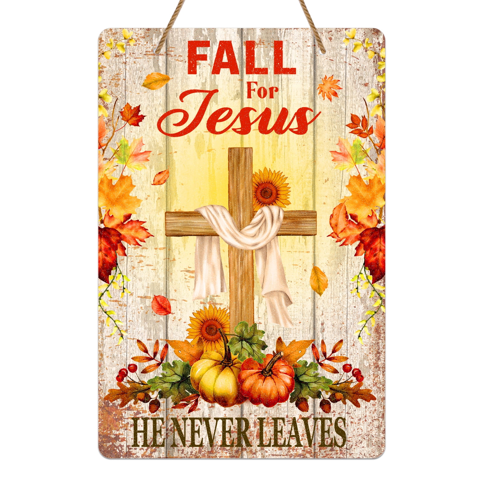 WaaHome Christian Fall for Jesus Sign, 8"x12" Decorative Harvest Front