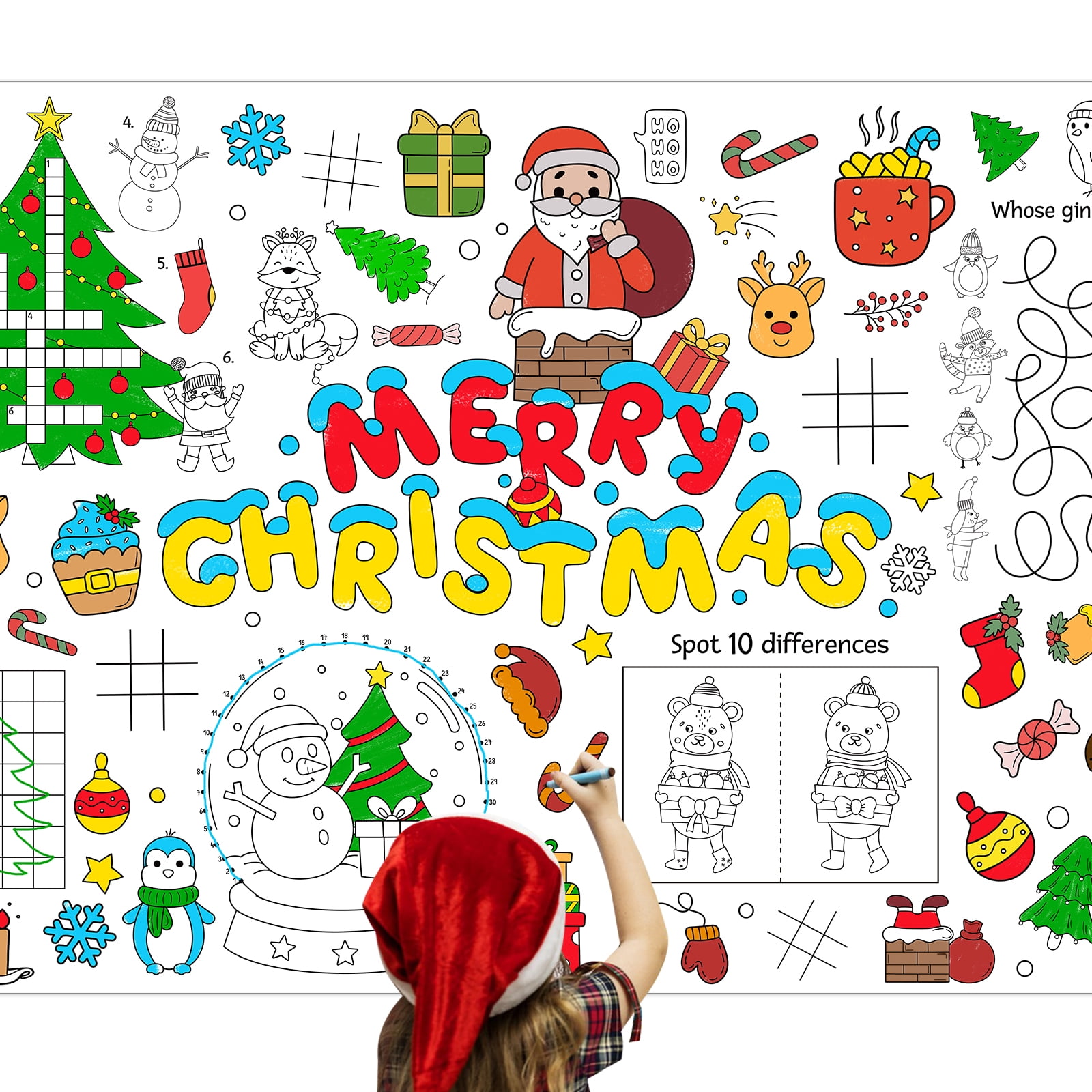 WaaHome Christmas Coloring Tablecloth for Kids 35"x54" Giant Coloring ...