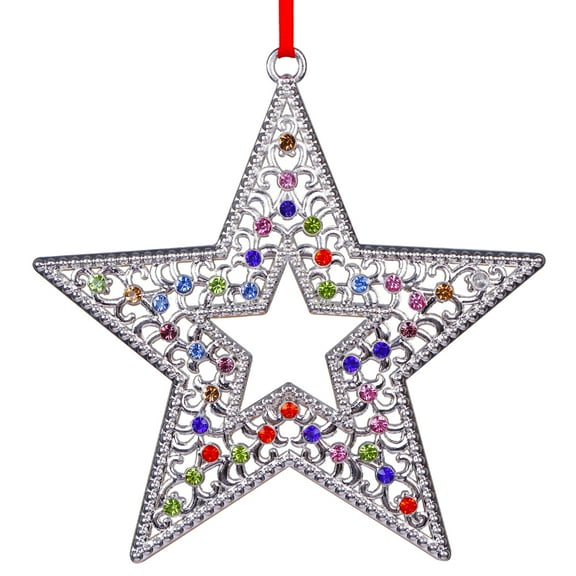 WaaHome Christmas Holiday Ornaments 4"x 4" Christmas Metal Hanging Ornaments Christmas Tree Decor Metal Christmas Tree Ornament Christmas Door Decorations Christmas Hanging Ornament with Red Ribbon