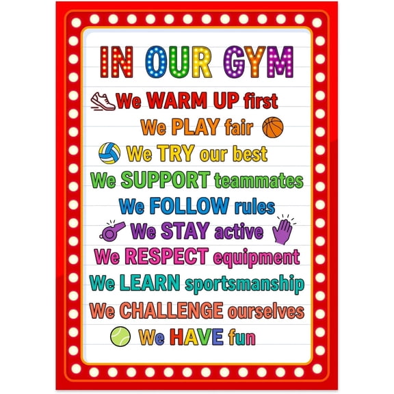 WaaHome Classroom Rules Poster - Colorful Physical Education Gym Rules Poster Back to School Teacher Supplies Teachers Must Have for Classrooms Elementary Preschool Kindergarten Decor