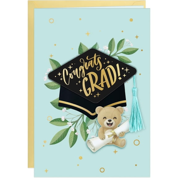 WaaHome Congrats Grad Card 2026 - Graduation Card with 3D Bear & Tassel, Congratulations Grad Gift for Preschool Kindergarten 5th 8th 12th Grade Graduates Her Him(5.5"x 8")