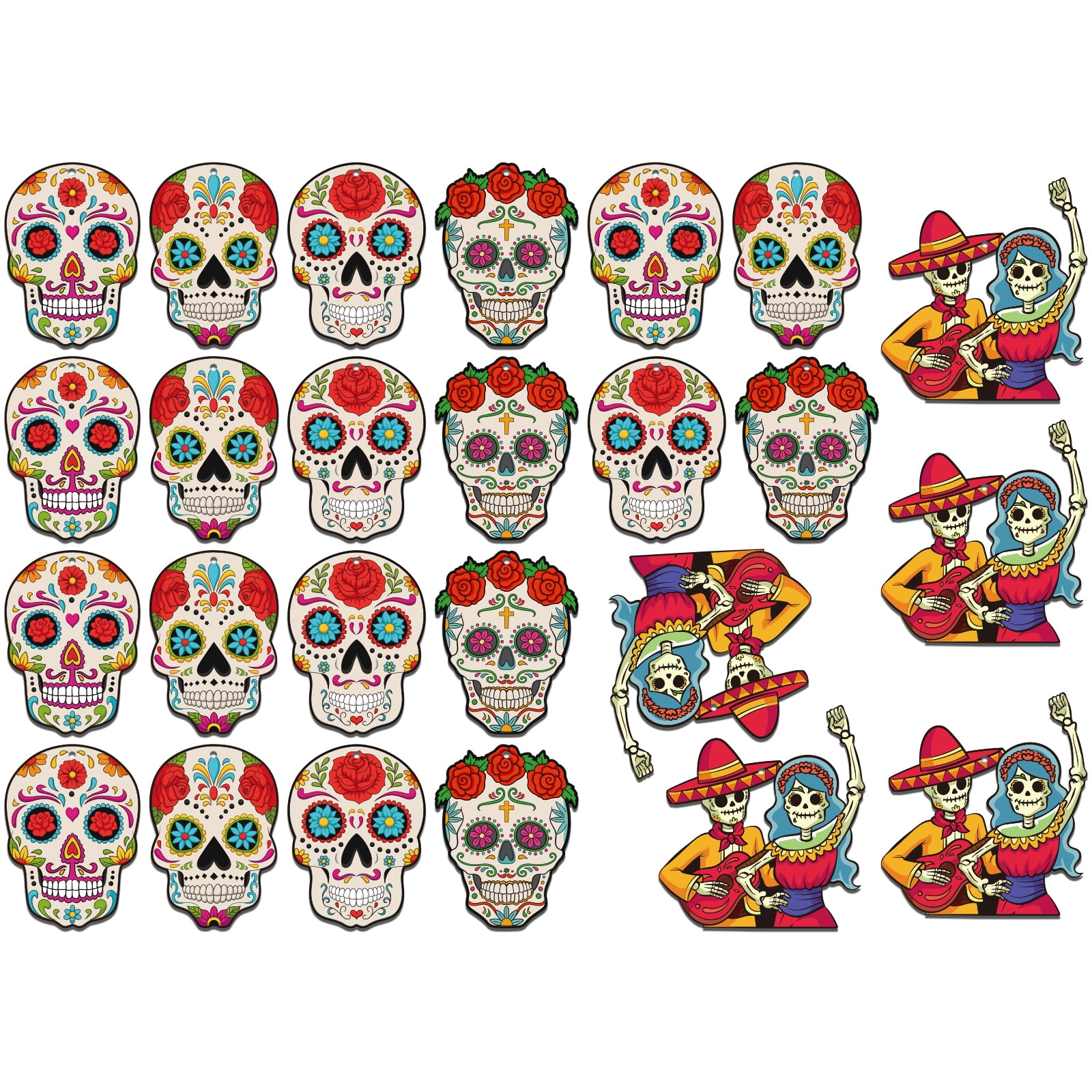 WaaHome Day of The Dead Sugar Skull Cutouts Decorations Dia De Los ...