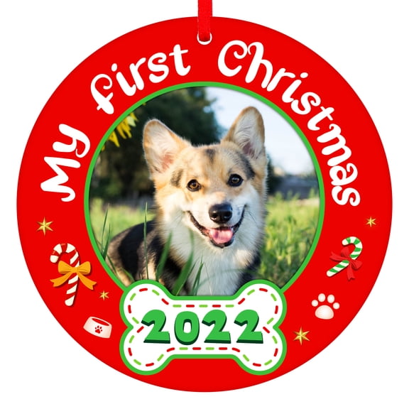 WaaHome Dog First Christmas Ornaments 2022 Dog Picture Frame Ornaments for Christmas Tree Personalized Dogs Photo Frame Ornaments Christmas Keepsake Gifts for Dog Lover with Gift Box