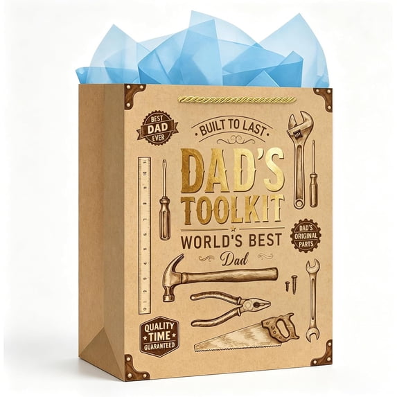 WaaHome Father Day Gift Bags 11.5'' Paper Gift Bags with Tissue Paper for Father Day Gifts Best Dad Gift Bag with Handle for Dad Stepdad Grandfather Husband Dads Toolkit