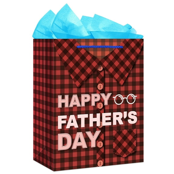 WaaHome Fathers Day Gift Bag - 11.5" Father's Day Paper Gift Bag with Tissue Paper Happy Fathers Day Gift Bag with Handle Medium Gift Bag for Dad Husband Grandpa